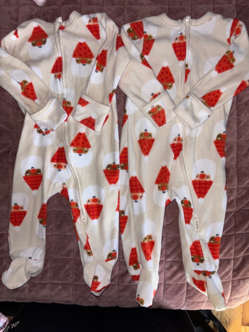 Cozy White & Red Santa Print Fleece One-Piece Sleep Romper